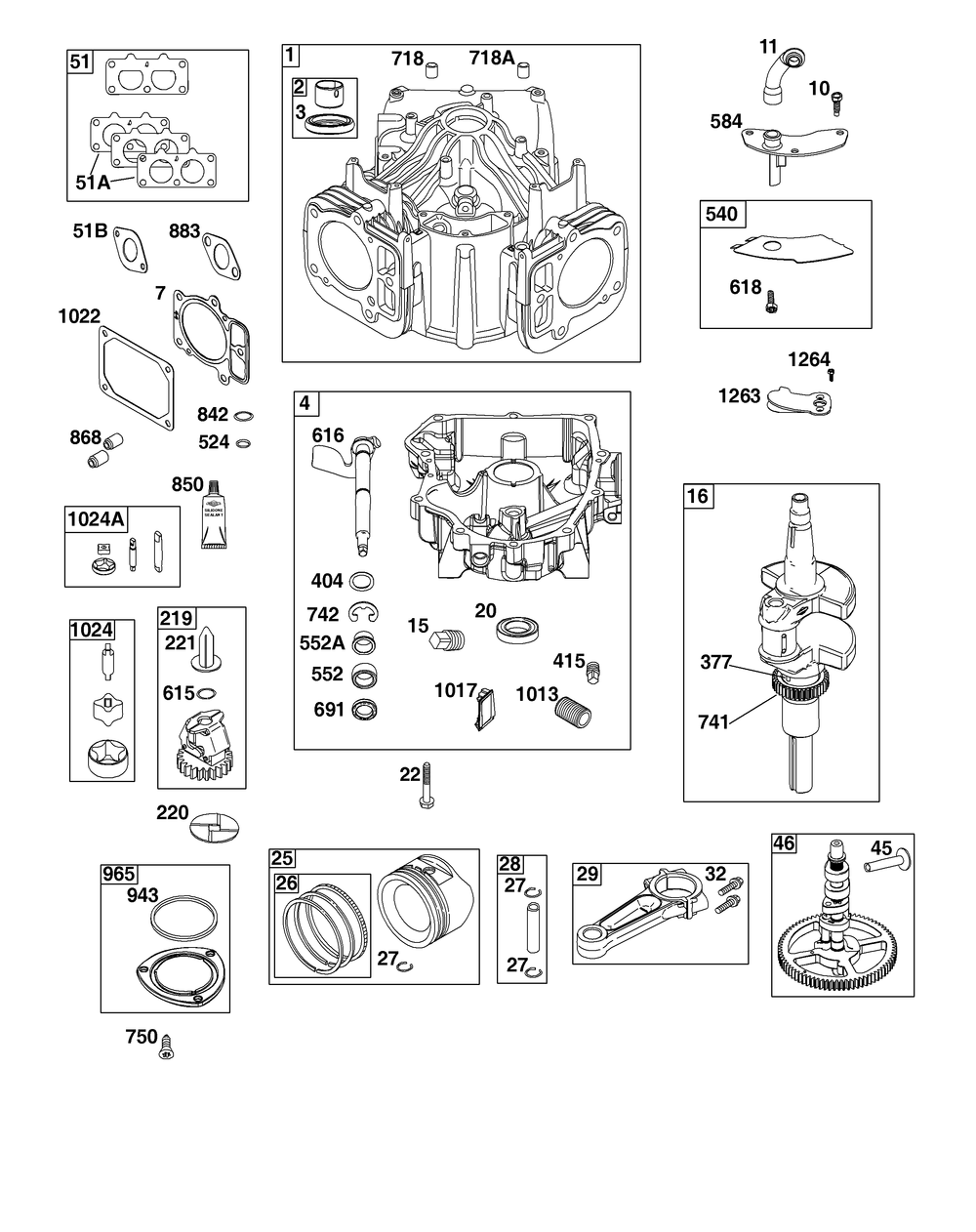 Short Block Diagram and Parts List for 797091  Briggs and Stratton Engine